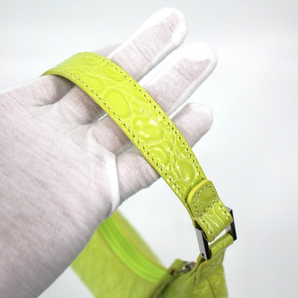 BY FAR Baby Amber Croc Embossed Leather Acid Green Shoulder Bag NEW Mini Yellow - Picture 6 of 10